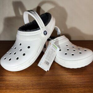 NWT CROCS DUAL COMFORT Class Fuzz-Lined Clog White / Gray Men (5) Women (7)